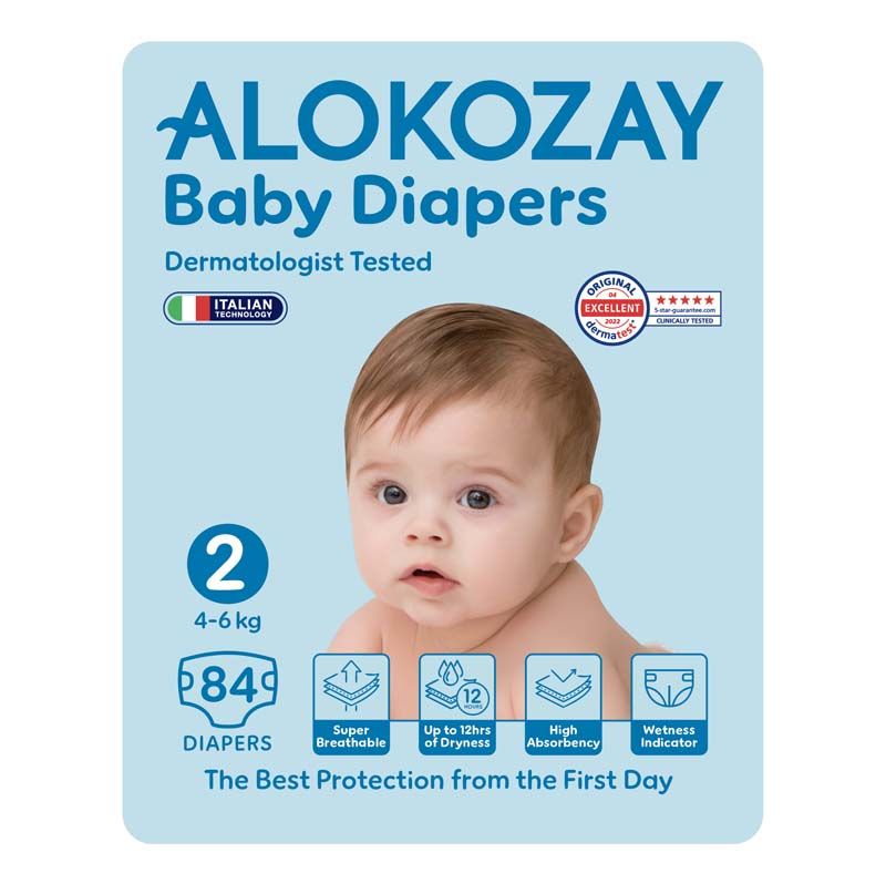 Alokozay Baby Diapers – Size 2 (4–6 kg) – 84 Diapers (Comfortable, Dry & Gentle on Skin)