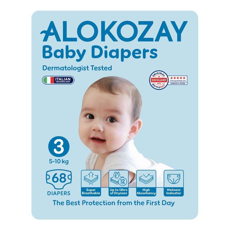 Alokozay Baby Diapers – Size 3 (5–10 kg) – 68 Diapers (Soft, Secure & Designed for Movement)