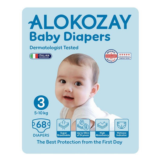Alokozay Baby Diapers – Size 3 (5–10 kg) – 68 Diapers (Soft, Secure & Designed for Movement)