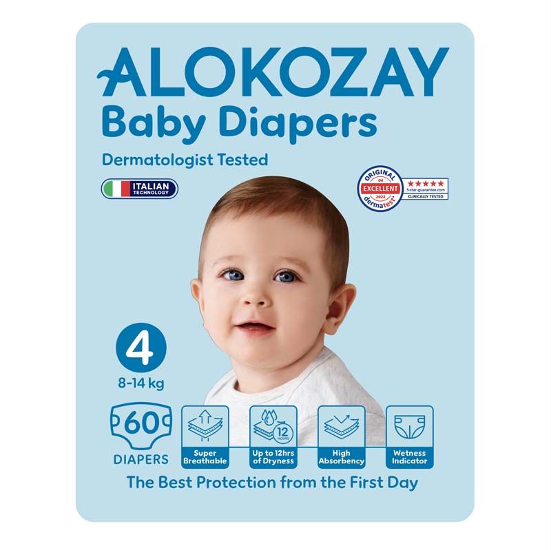 Alokozay Baby Diapers – Size 4 (8–14 kg) – 60 Diapers (Comfort-Fit & Advanced Leak Protection)