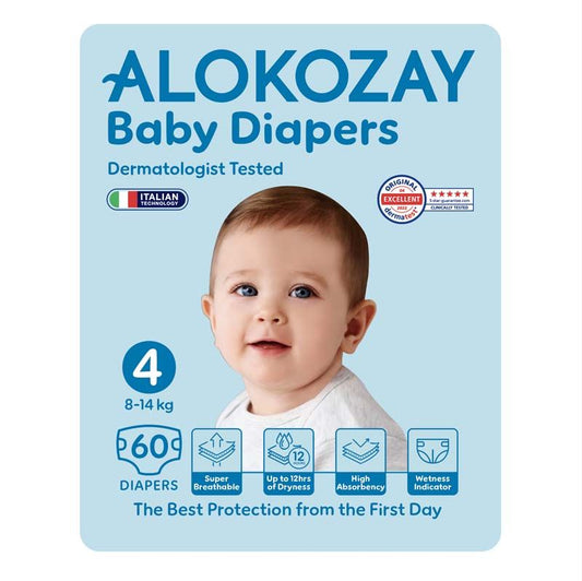 Alokozay Baby Diapers – Size 4 (8–14 kg) – 60 Diapers (Comfort-Fit & Advanced Leak Protection)