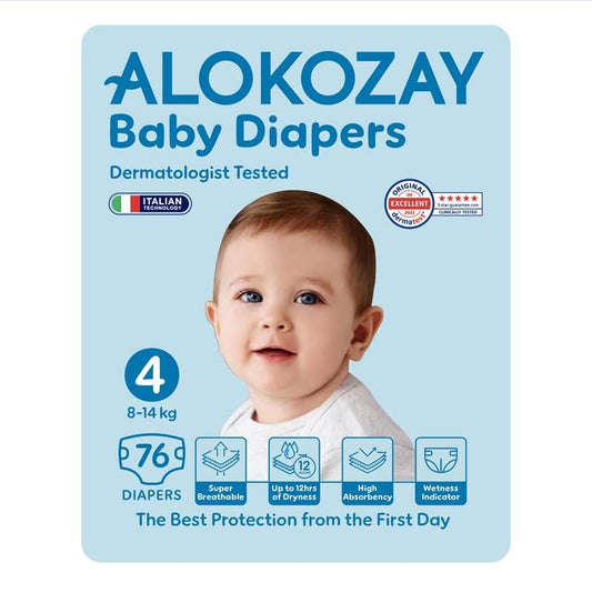 Alokozay Baby Diapers – Size 4 (8–14 kg) – 76 Diapers (Flexible, Absorbent & All-Day Protection)